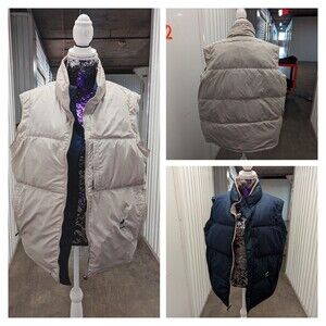 y2k Gear for Sports Medium Down Feather Reversible Navy Beige‎ Quilted Vest